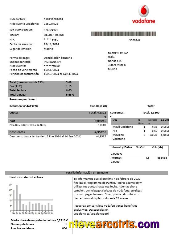 Spain Vodafone telecommunications business utility bill
